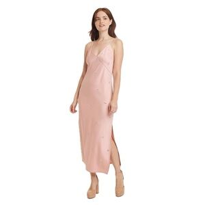 A New Day Dusty Pink Embellished Satin Midi Slip Dress Size L NWT